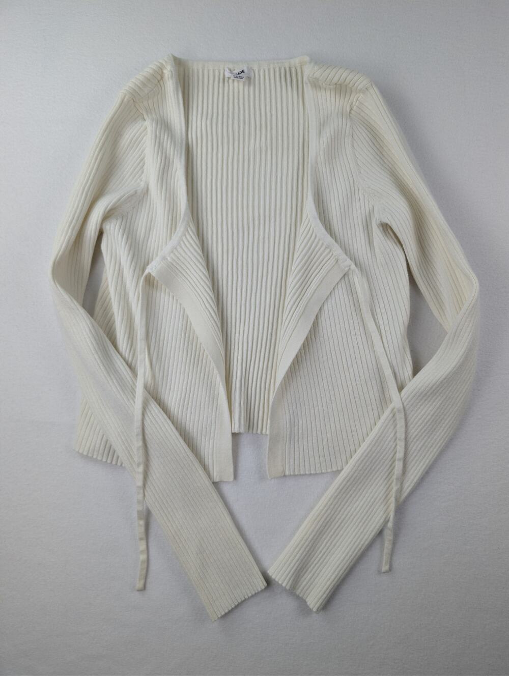 Garage White Ribbed Tie Front Cardigan Wrap Sweater Medium